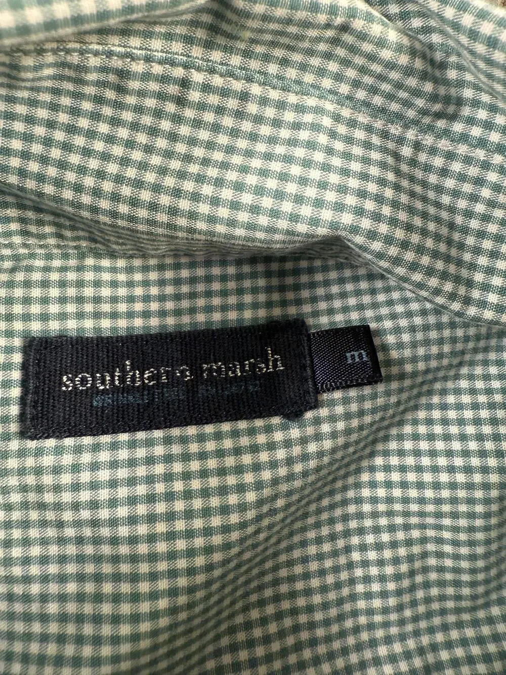 Southern Marsh Shirt Mens Medium Green White Gingham Button Down Long Sleeve